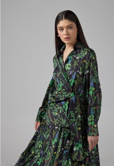 High-Low Floral Printed Shirt