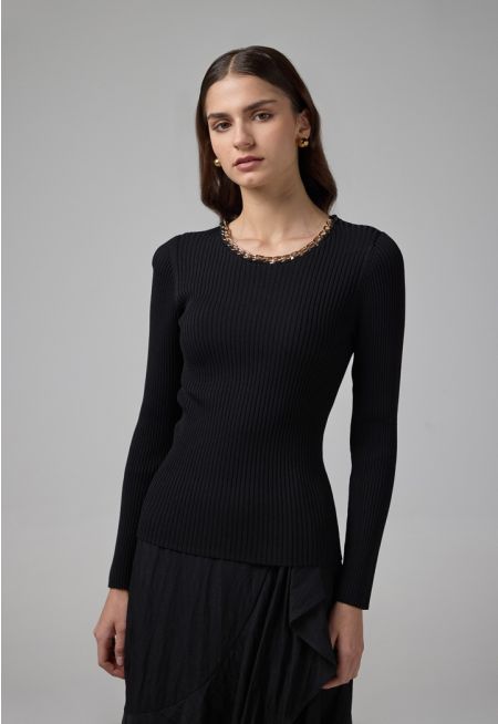 Chain Detail Knitted Blouse