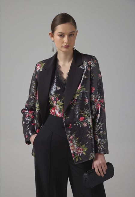 Floral Printed Sequin Blazer