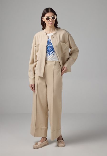 Wide Leg Pintuck Denim Trousers