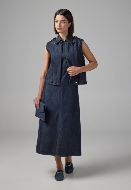Sleeveless Denim Midi Dress
