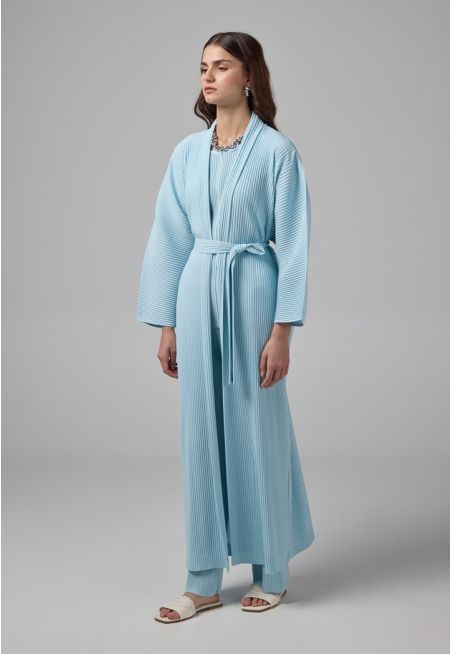 Long Sleeve Pleated Basic Abaya With Belt