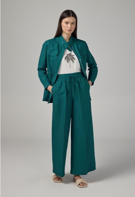 Basic Elastic Waistband Linen Trousers