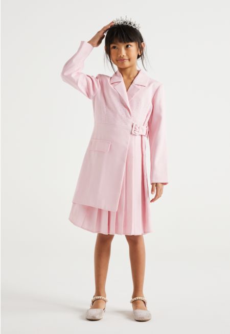 Faux Pearls Embellished Blazer Dress