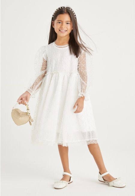 Faux Pearls Mesh Dress Combo (2PCS)