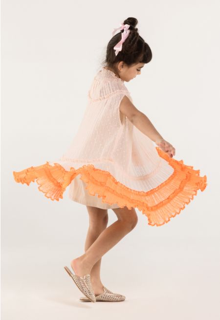 Layered Ruffle Contrast Dress (2 Pcs)