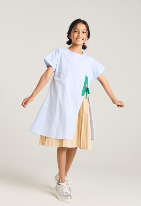 Pleated Skirt Striped Dress