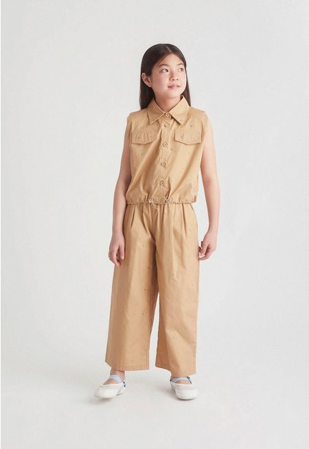 Eyelet-Embellished Top and Trousers Set (2PCS)