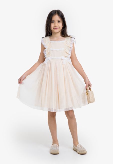 Ruffled Front Mesh Midi Dress