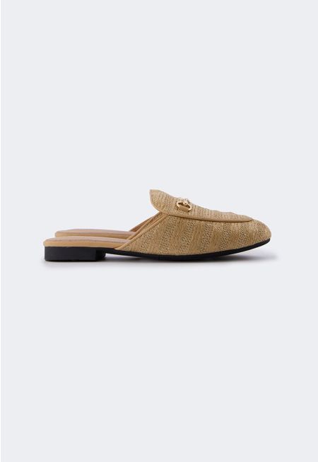 Faux Straw Flat Mules