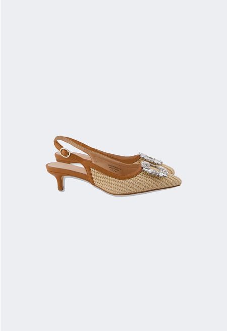 Crystal Faux Straw Heels