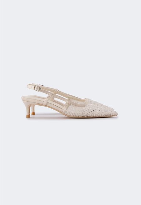Crystal Mesh Slingback Heels