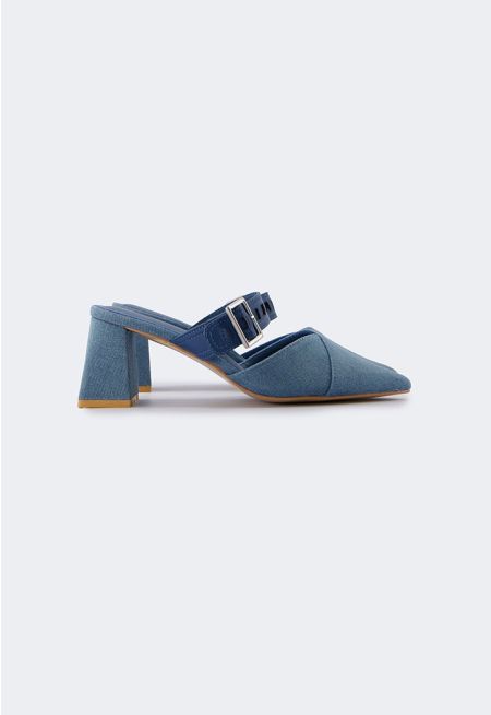Denim Buckle Strap Heels