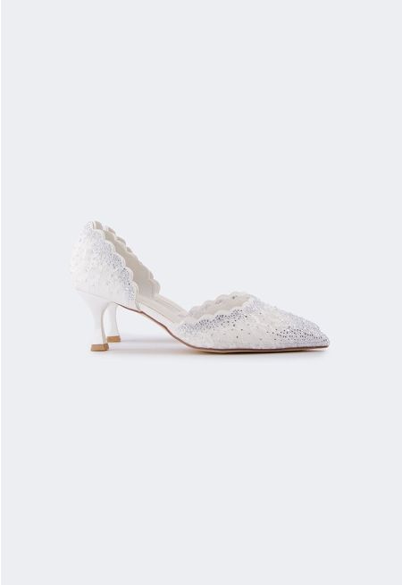 Crystal Embellished Lace Heels