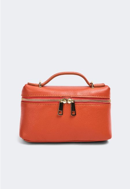 Genuine Leather Solid Handbag