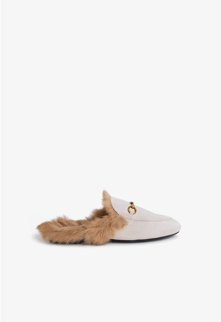 Faux Fur Embellished Mules