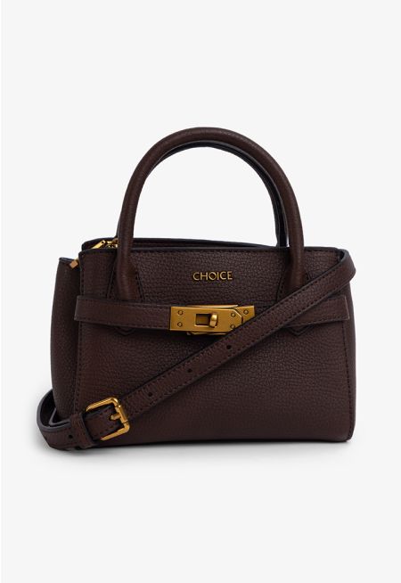 Solid Metallic Turnlock Handbag