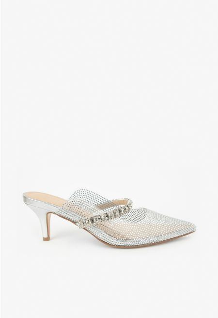 Crystal Embellished Heeled Mules