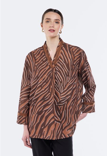 V-Neck Zebra Print Blouse