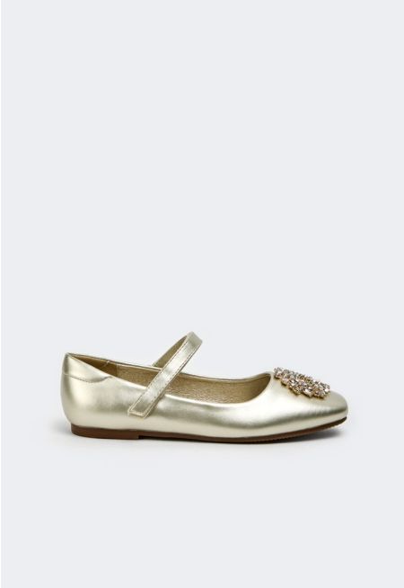 Crystal Embellished Toe Flat Strap Shoes
