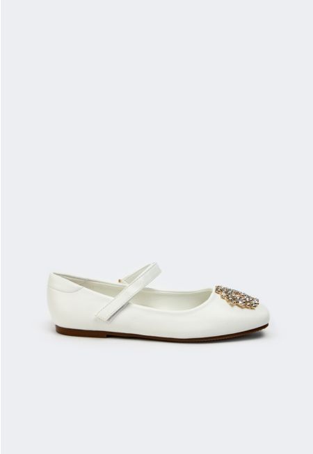 Crystal Embellished Toe Flat Strap Shoes