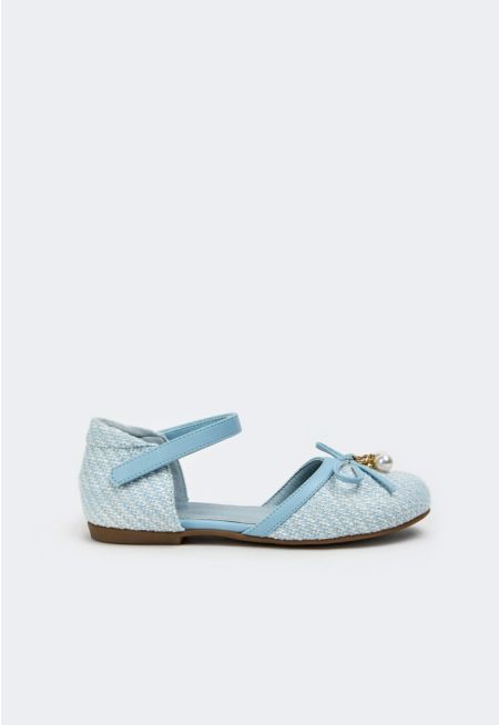 Tweed Flat Ankle Strap Shoes