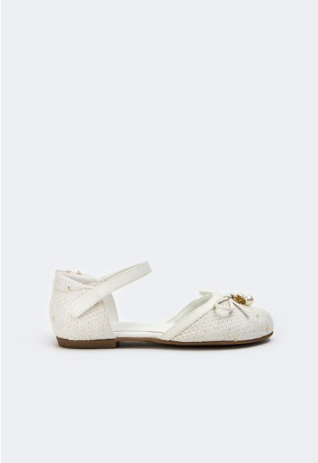 Tweed Flat Ankle Strap Shoes