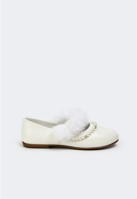 Faux Feather Embellished Flat Strap Shoes