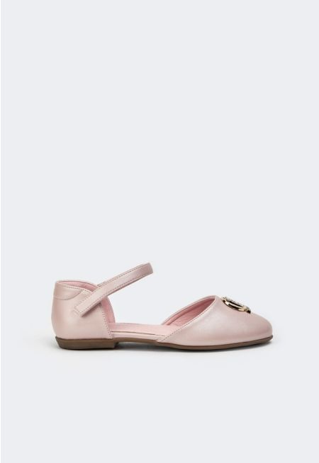 Crystal Emblem Flat Strap Shoes