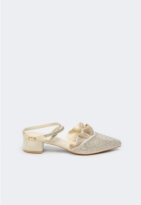 Crystal Embellished Ruffled Mules