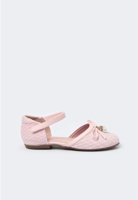 Tweed Flat Ankle Strap Shoes