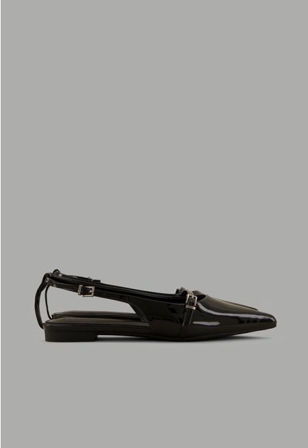 Glossy Strap Sling Back Flats