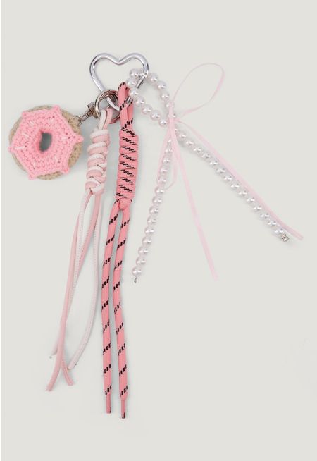 Crochet Donut Bag Charm with Pearl Details