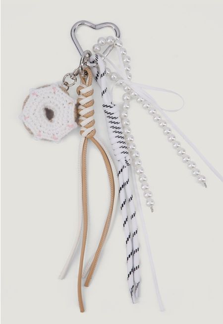 Crochet Donut Bag Charm with Pearl Details