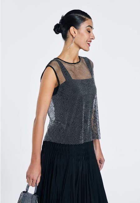 Mesh Crystal Embellished Top (2 PCS)