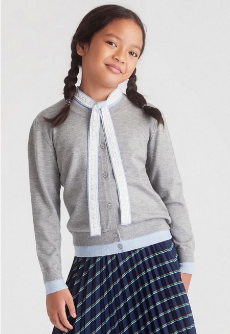  Knitted Jacket with Lace Neck Tie