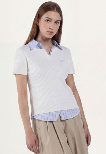 Knitted Top with Striped Shirt Details
