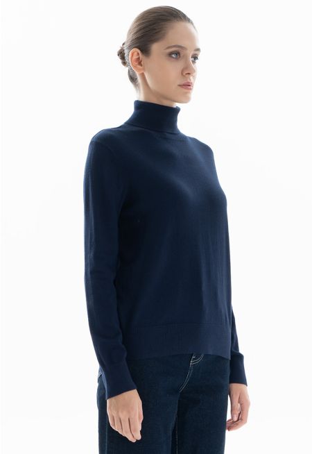 High Neck Long Sleeves Cotton Basic Top -Sale