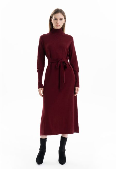 Knitted High Neck Solid Maxi Dress -Sale
