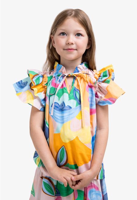 Multicolored Printed Ruffled Top