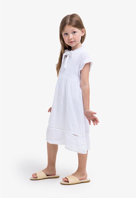 Plain Tie Neck Summer Dress Set (2 PCS)