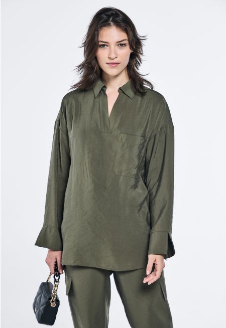 Crinkled Drop Shoulder Blouse