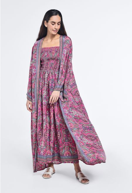 Printed Belted Maxi Abaya