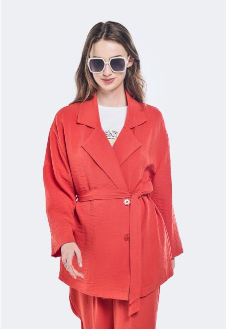 Crinkled Solid Belted Kimono