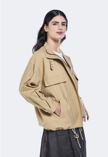Zip-Up Drawstring Hem Jacket