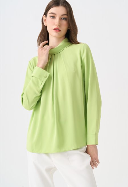 Front Pleated Folded Neck Blouse