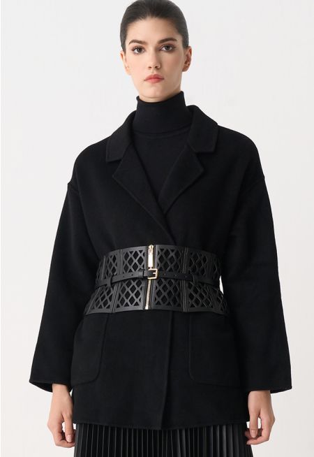 Solid Long Sleeves Belted Jacket