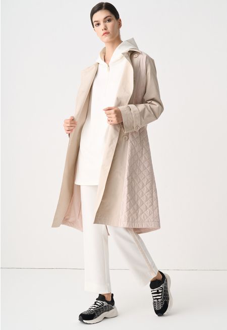 Quilted Double Breasted Midi Coat