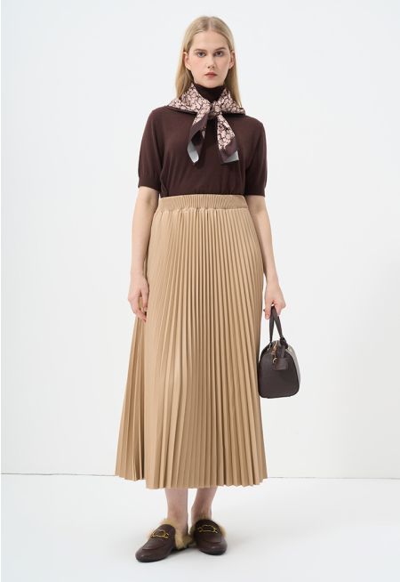 Single Tone Faux Leather Plated Skirt