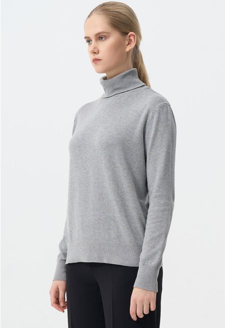 Single Tone High Neck Knitted Top